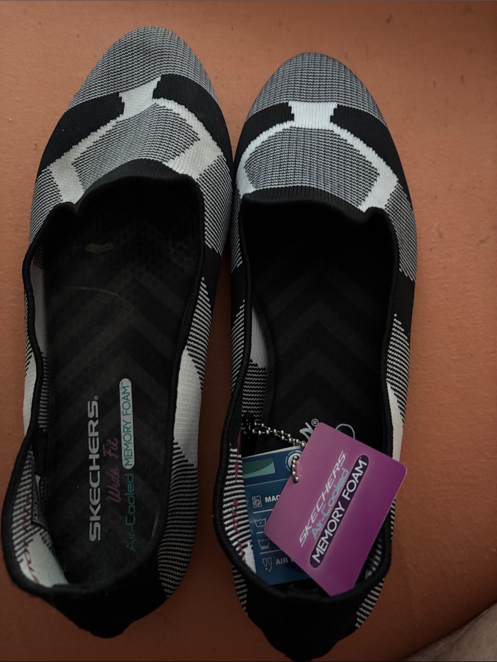 Skechers Black and Gray Slip-On Knit Memory Foam Flats